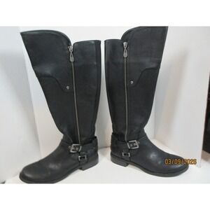 G by GUESS Harson-WC Black Wide Calf Riding Boots Womens 8M Harness Buckle Boots